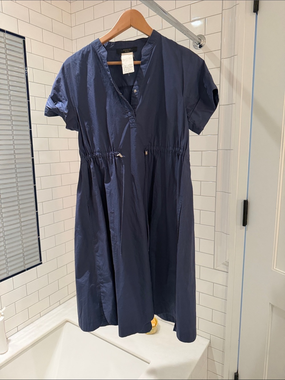 MaxMara weekend Navy Short-Sleeve Drawstring Waist Dress